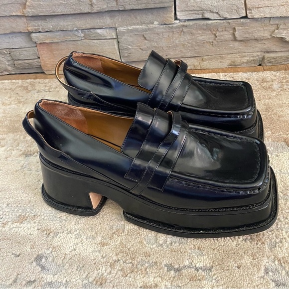 Shushu/Tong Black Platform Loafers Leather Slip On Cult Archival Fashion: 38 - Picture 5 of 15